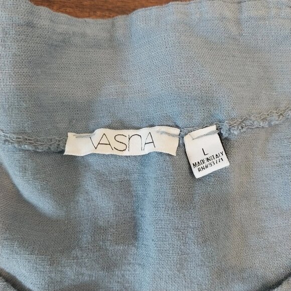 Vasna Italian 100% Linen Lagenlook Dress Large Pullover Pockets Blue Beach - Picture 8 of 9